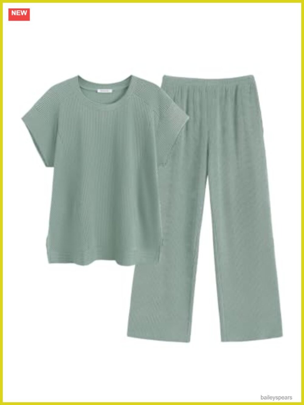 Ribbed Knit Short Sleeve Wide Leg Pant Set